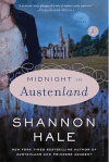 Cover of Midnight in Austenland. Woman in regency dress standing in front of regency manner.
