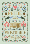 Cover of Pride and Prejudice. Simple art that looks like embroidery sampler.